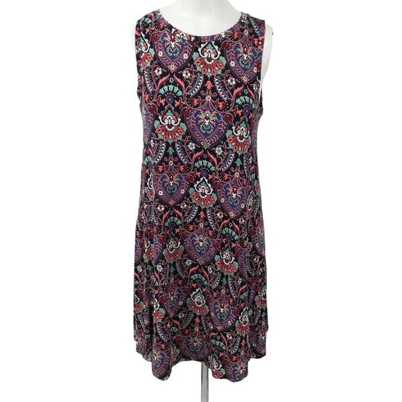 Ann Taylor Loft Outlet Paisley Swing Shift Dress Size SP Petite Sleeveless Blue - Picture 1 of 12